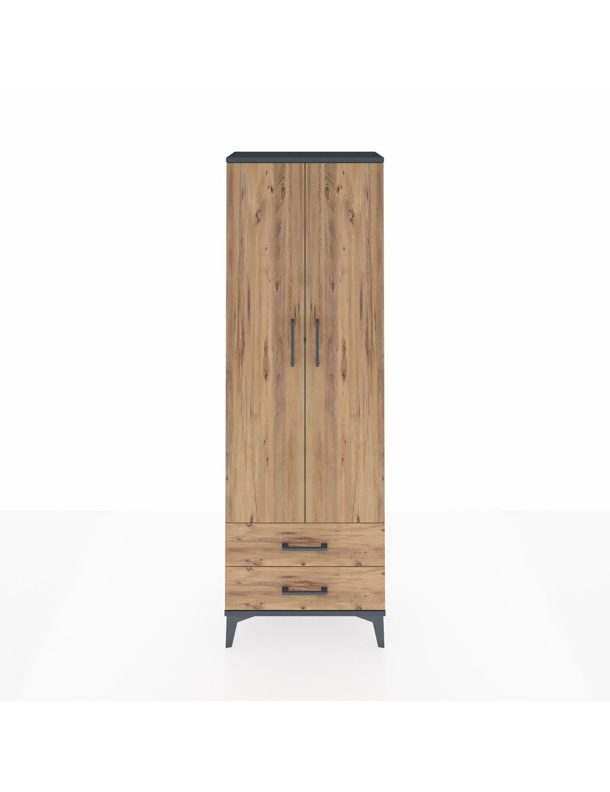 Arges Dolap 2 Raflı 2 Çekmeceli Tek Askılı 60x30x182 Antrasit-Çam