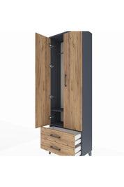 Arges Dolap 2 Raflı 2 Çekmeceli Tek Askılı 60x30x182 Antrasit-Çam