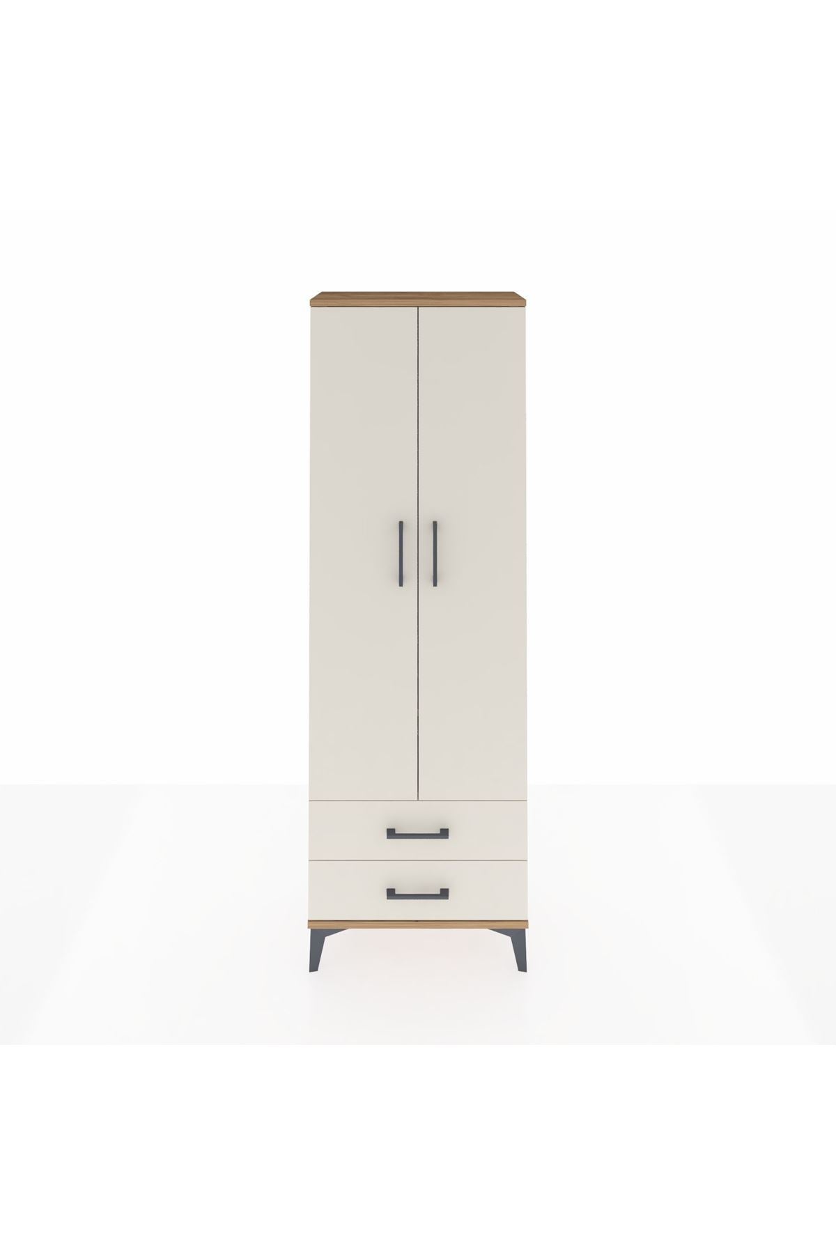 Arges Dolap 2 Raflı 2 Çekmeceli Tek Askılı 60x30x182 Çam-Aytaşı