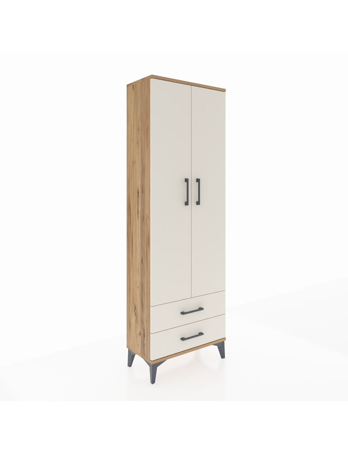 Arges Dolap 2 Raflı 2 Çekmeceli Tek Askılı 60x30x182 Çam-Aytaşı