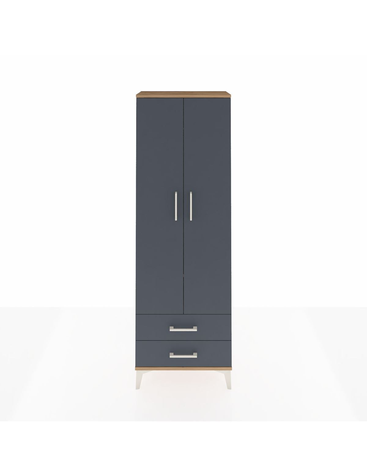 Arges Dolap 2 Raflı 2 Çekmeceli Tek Askılı 60x30x182 Çam-Antrasit