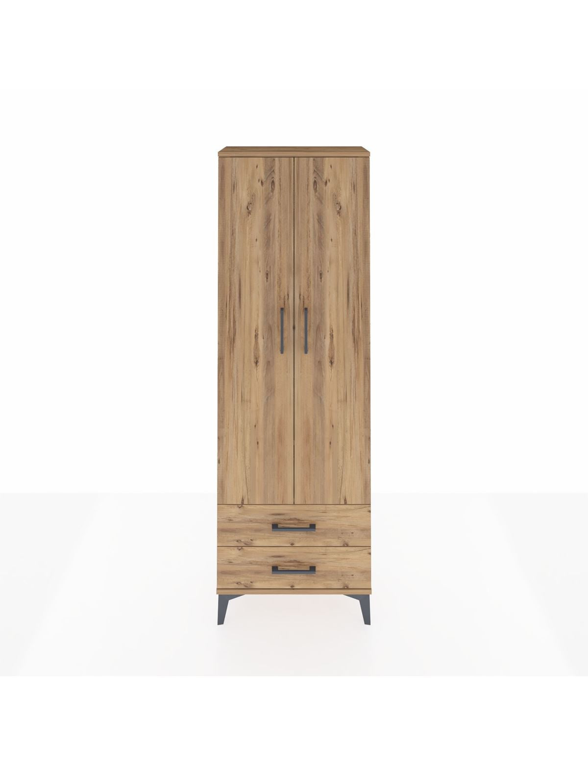 Arges Dolap 2 Raflı 2 Çekmeceli Tek Askılı 60x30x182 Çam-Çam