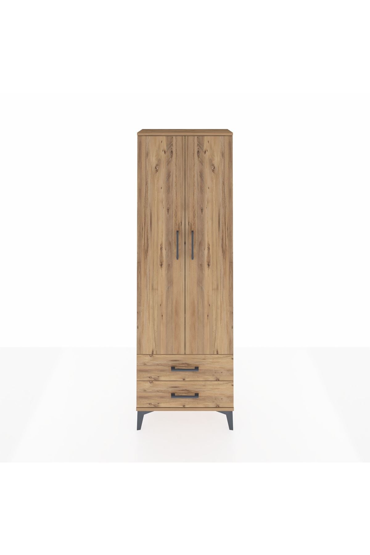 Arges Dolap 2 Raflı 2 Çekmeceli Tek Askılı 60x30x182 Çam-Çam