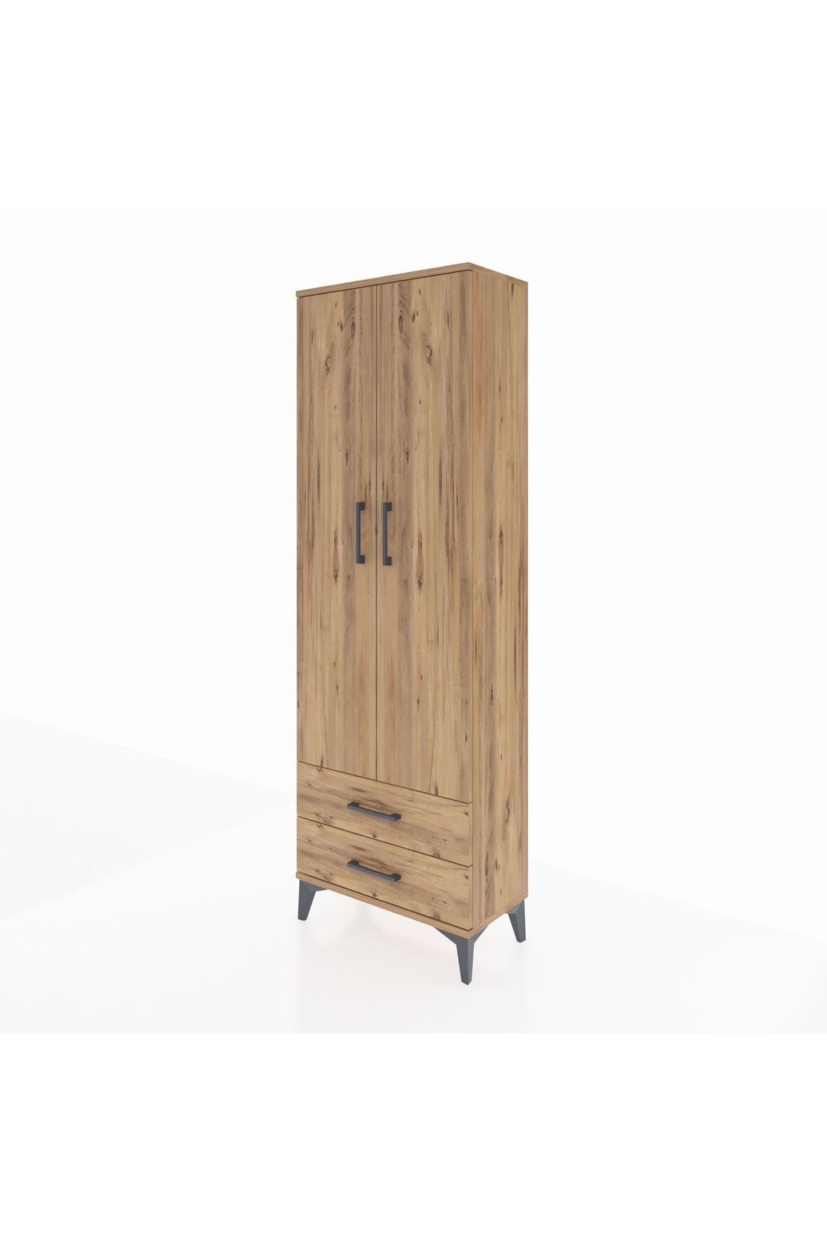 Arges Dolap 2 Raflı 2 Çekmeceli Tek Askılı 60x30x182 Çam-Çam