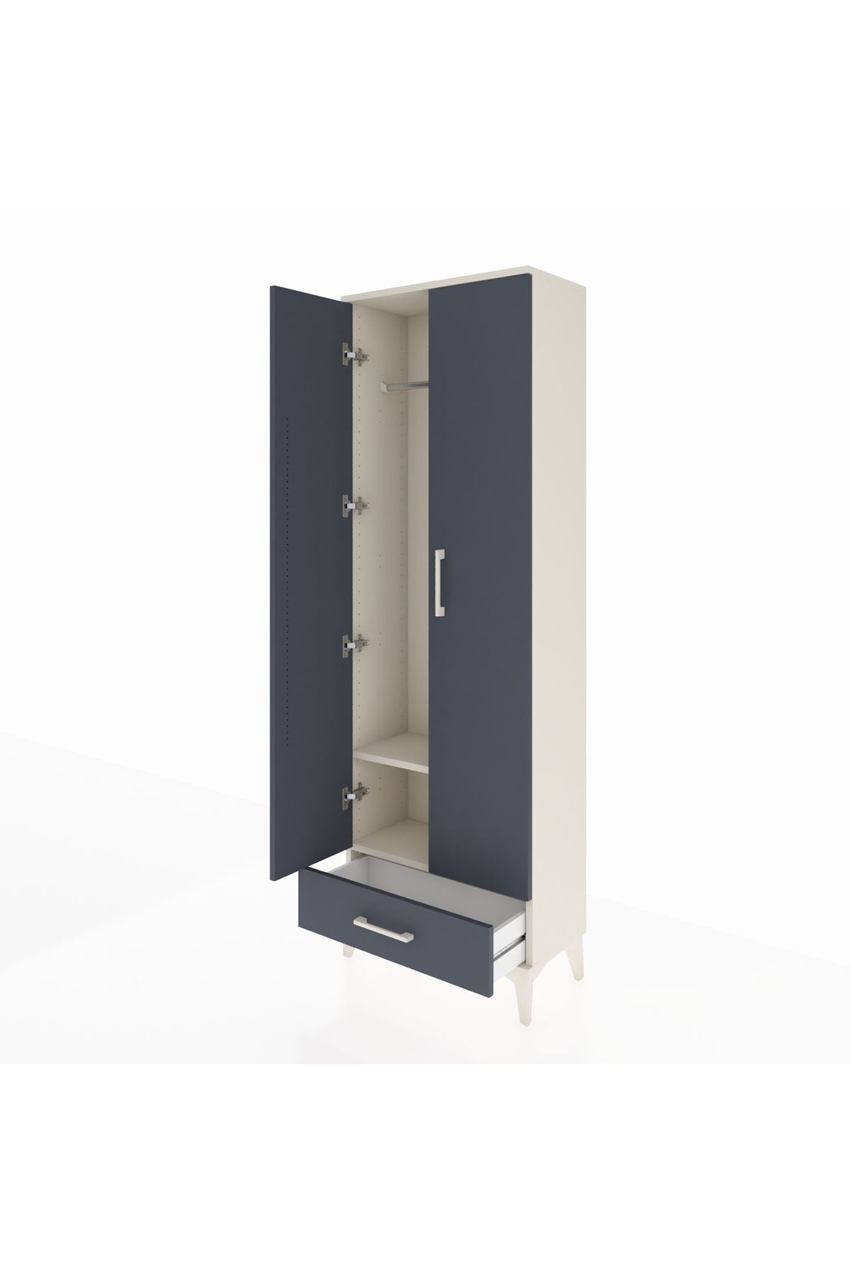 Arges Dolap 2 Raflı Tek Çekmeceli Tek Askılı 60x30x182 Aytaşı-Antrasit