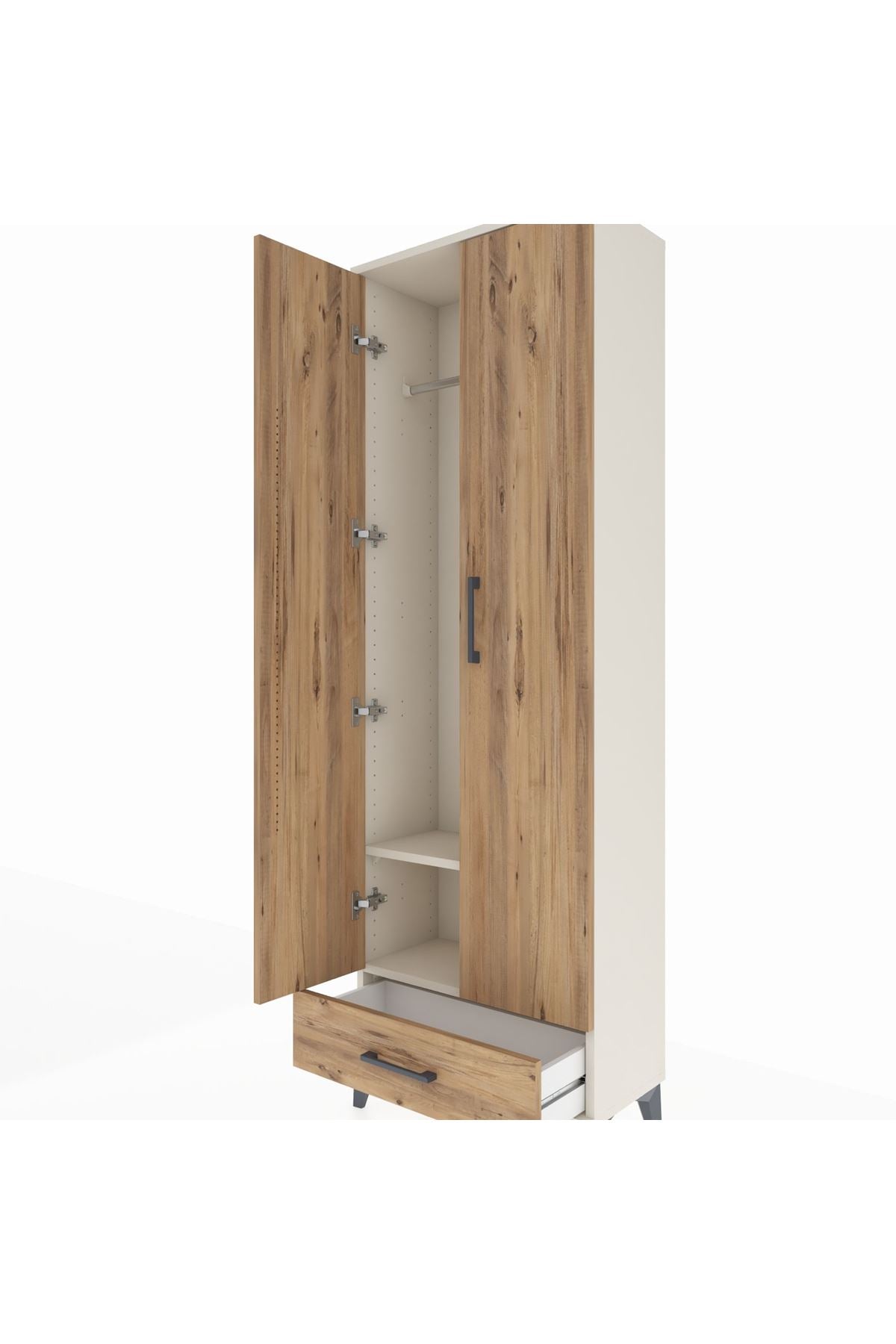 Arges Dolap 2 Raflı Tek Çekmeceli Tek Askılı 60x30x182 Aytaşı-Çam