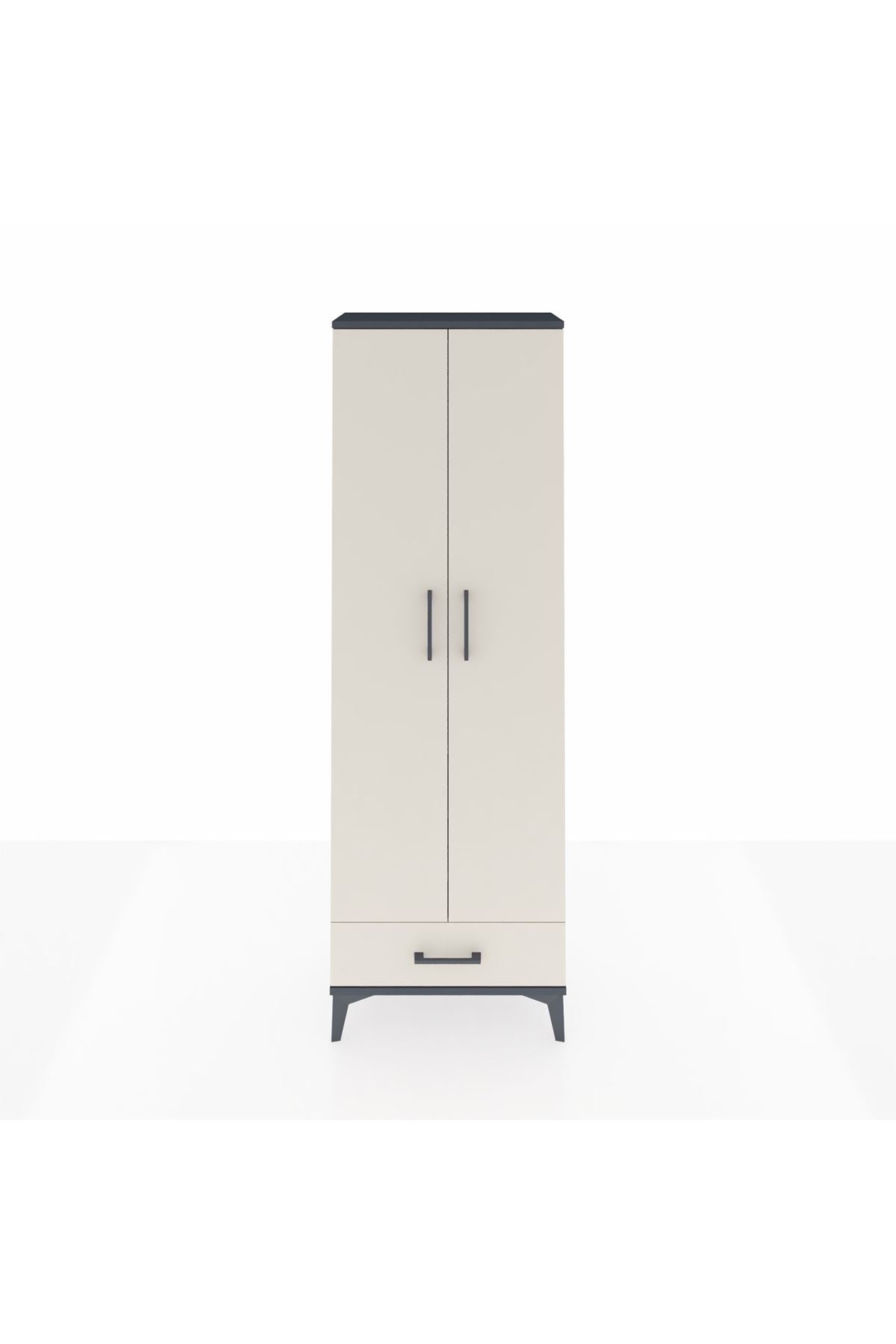 Arges Dolap 2 Raflı Tek Çekmeceli Tek Askılı 60x30x182 Antrasit-Aytaşı