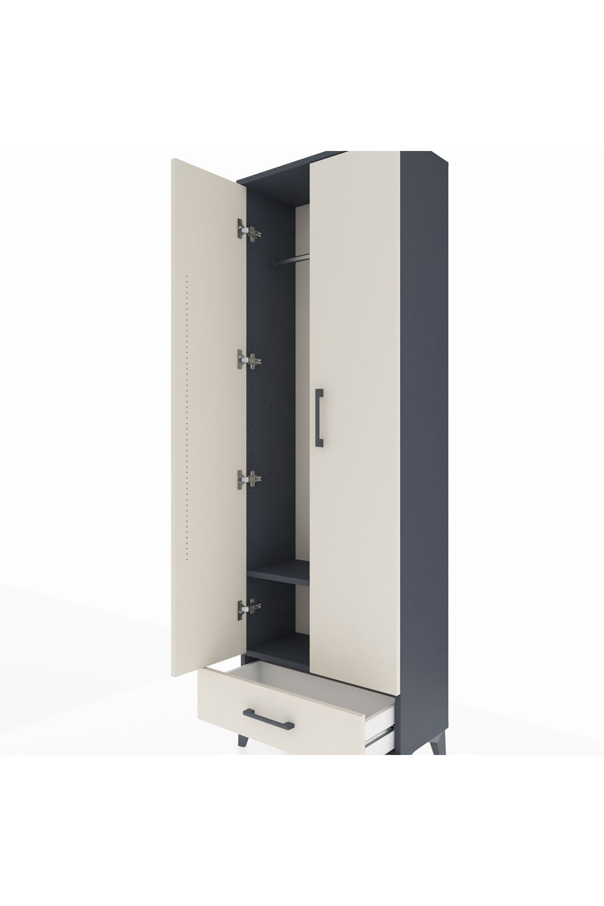 Arges Dolap 2 Raflı Tek Çekmeceli Tek Askılı 60x30x182 Antrasit-Aytaşı