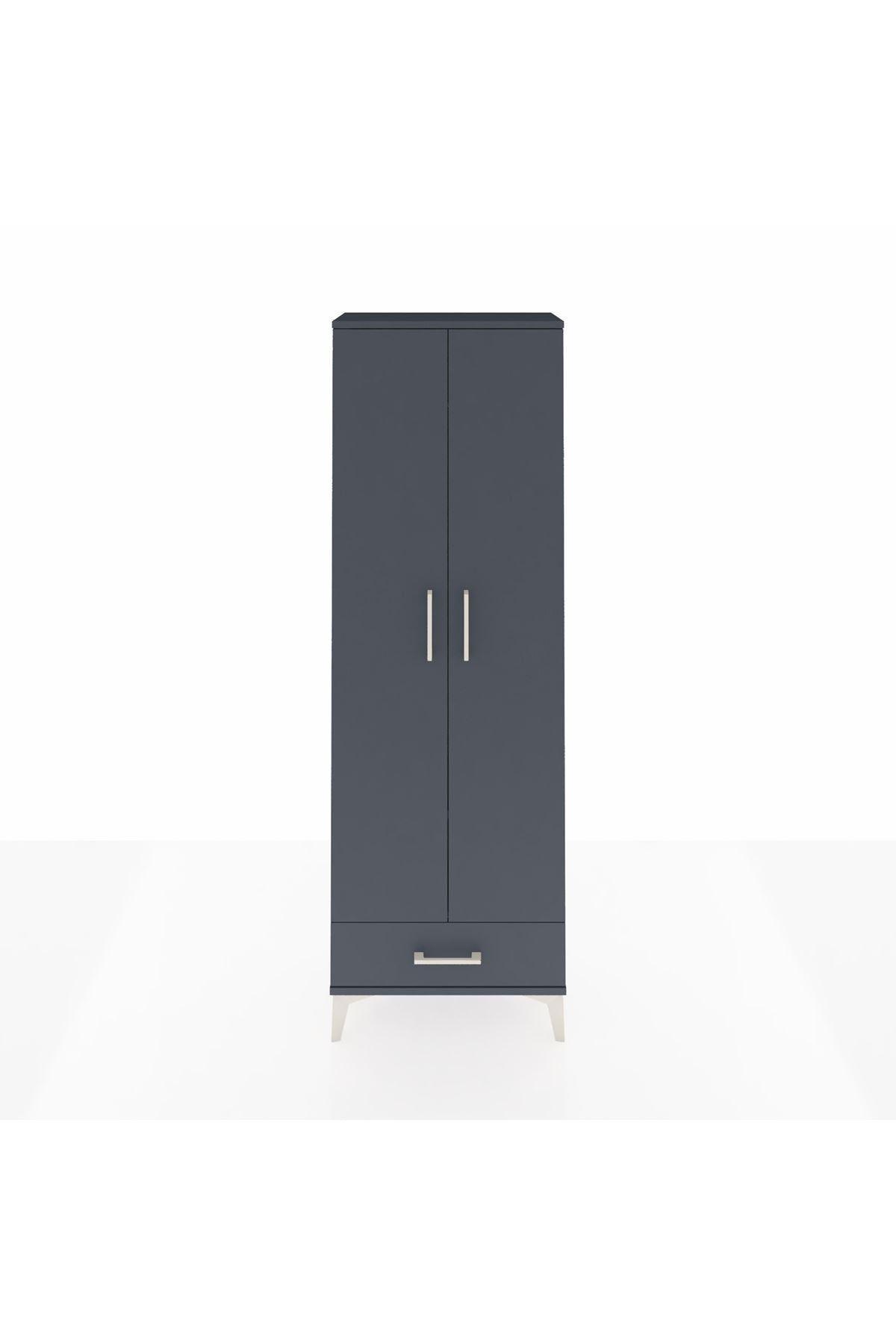 Arges Dolap 2 Raflı Tek Çekmeceli Tek Askılı 60x30x182 Antrasit-Antrasit