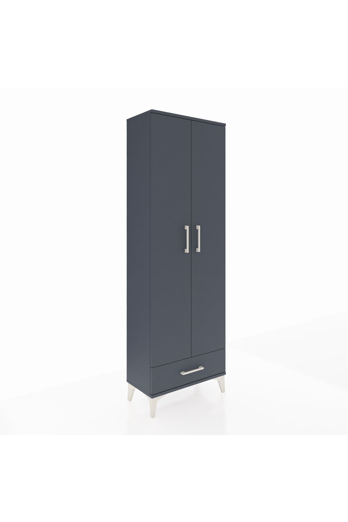 Arges Dolap 2 Raflı Tek Çekmeceli Tek Askılı 60x30x182 Antrasit-Antrasit
