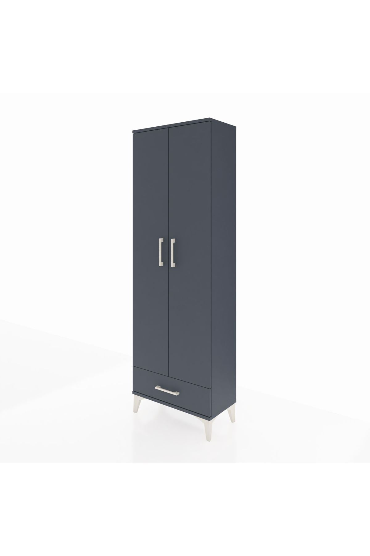 Arges Dolap 2 Raflı Tek Çekmeceli Tek Askılı 60x30x182 Antrasit-Antrasit