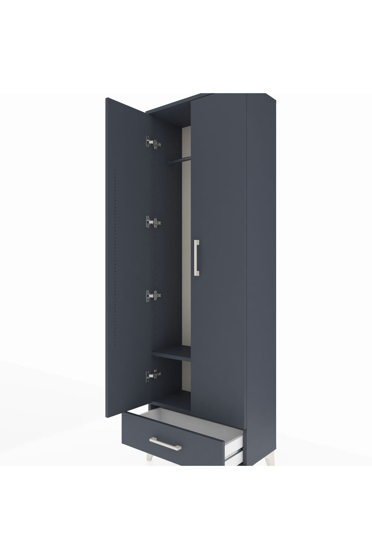 Arges Dolap 2 Raflı Tek Çekmeceli Tek Askılı 60x30x182 Antrasit-Antrasit