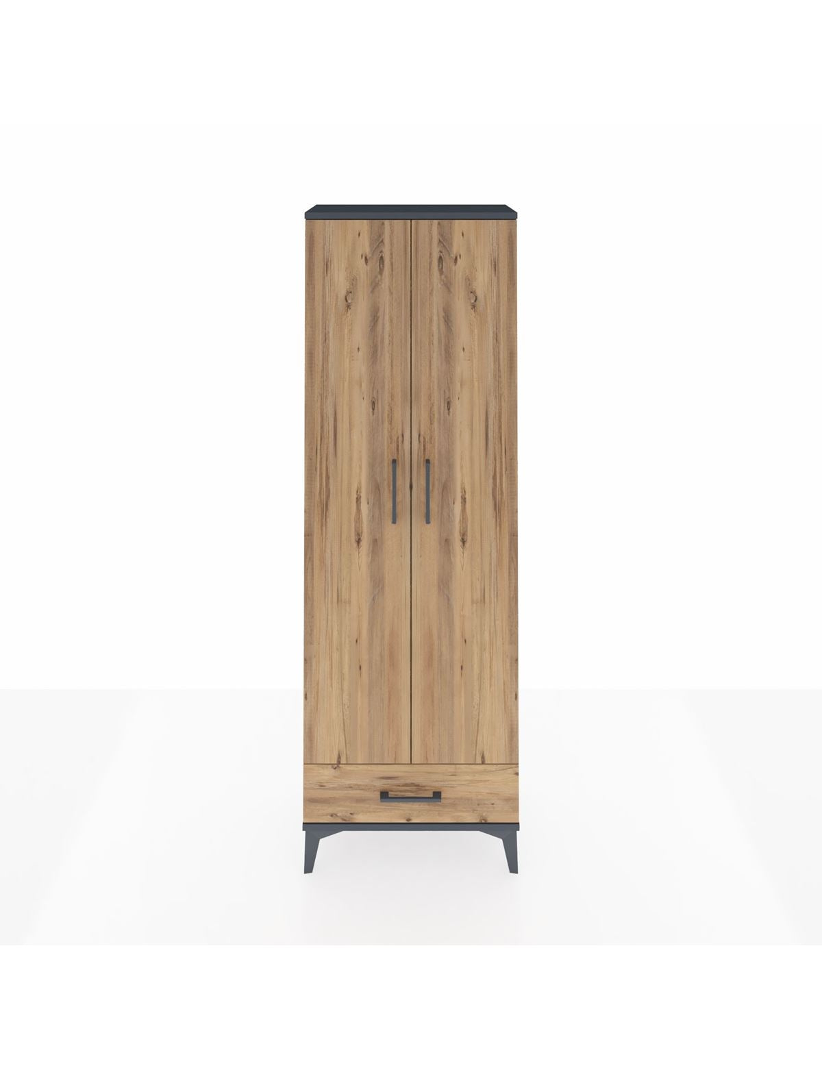 Arges Dolap 2 Raflı Tek Çekmeceli Tek Askılı 60x30x182 Antrasit-Çam