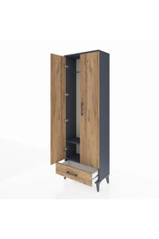 Arges Dolap 2 Raflı Tek Çekmeceli Tek Askılı 60x30x182 Antrasit-Çam