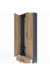 Arges Dolap 2 Raflı Tek Çekmeceli Tek Askılı 60x30x182 Antrasit-Çam