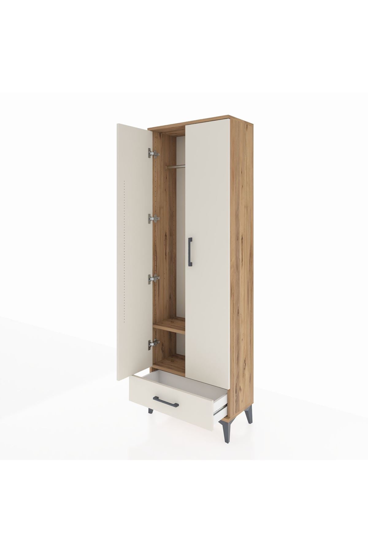 Arges Dolap 2 Raflı Tek Çekmeceli Tek Askılı 60x30x182 Çam-Aytaşı