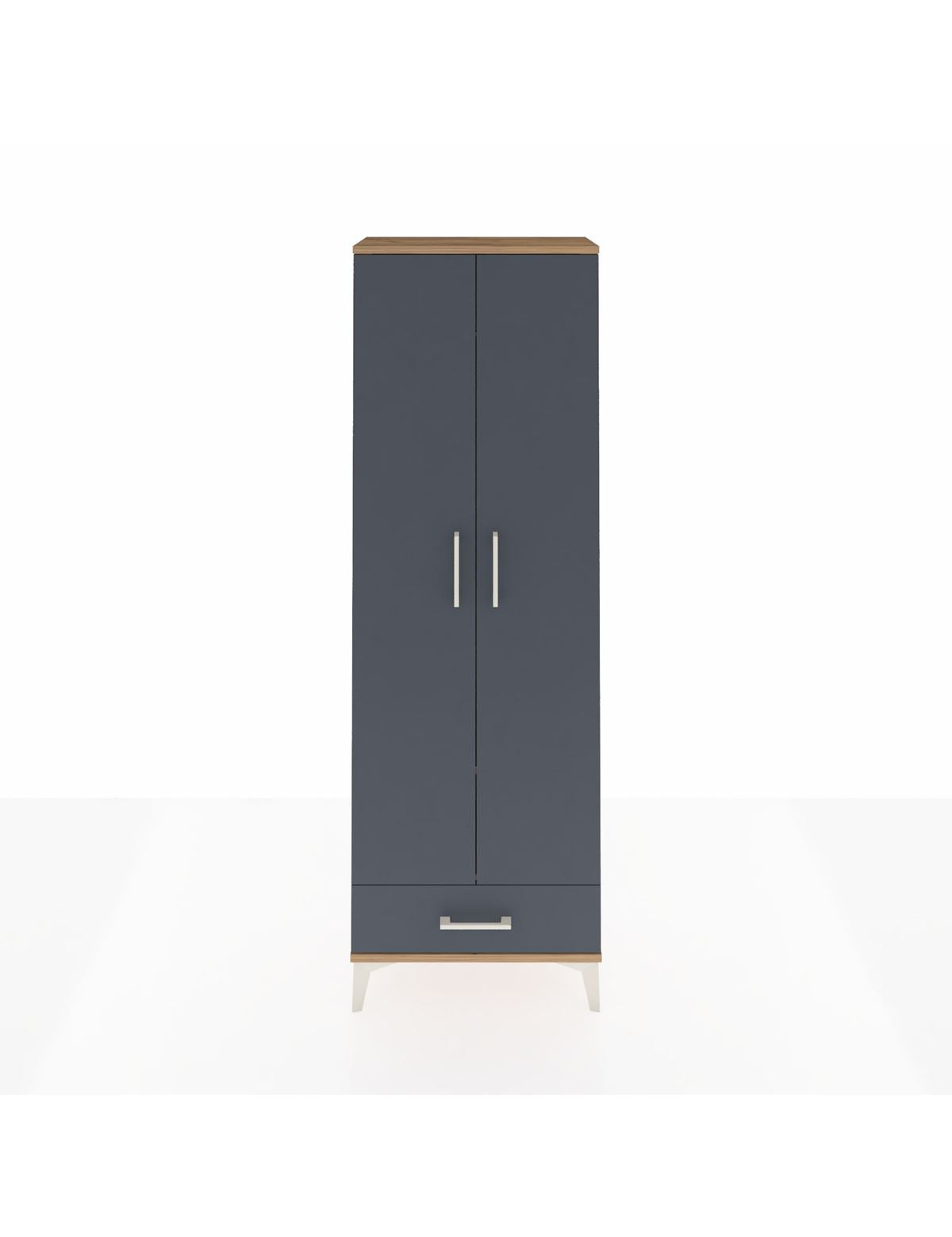 Arges Dolap 2 Raflı Tek Çekmeceli Tek Askılı 60x30x182 Çam-Antrasit