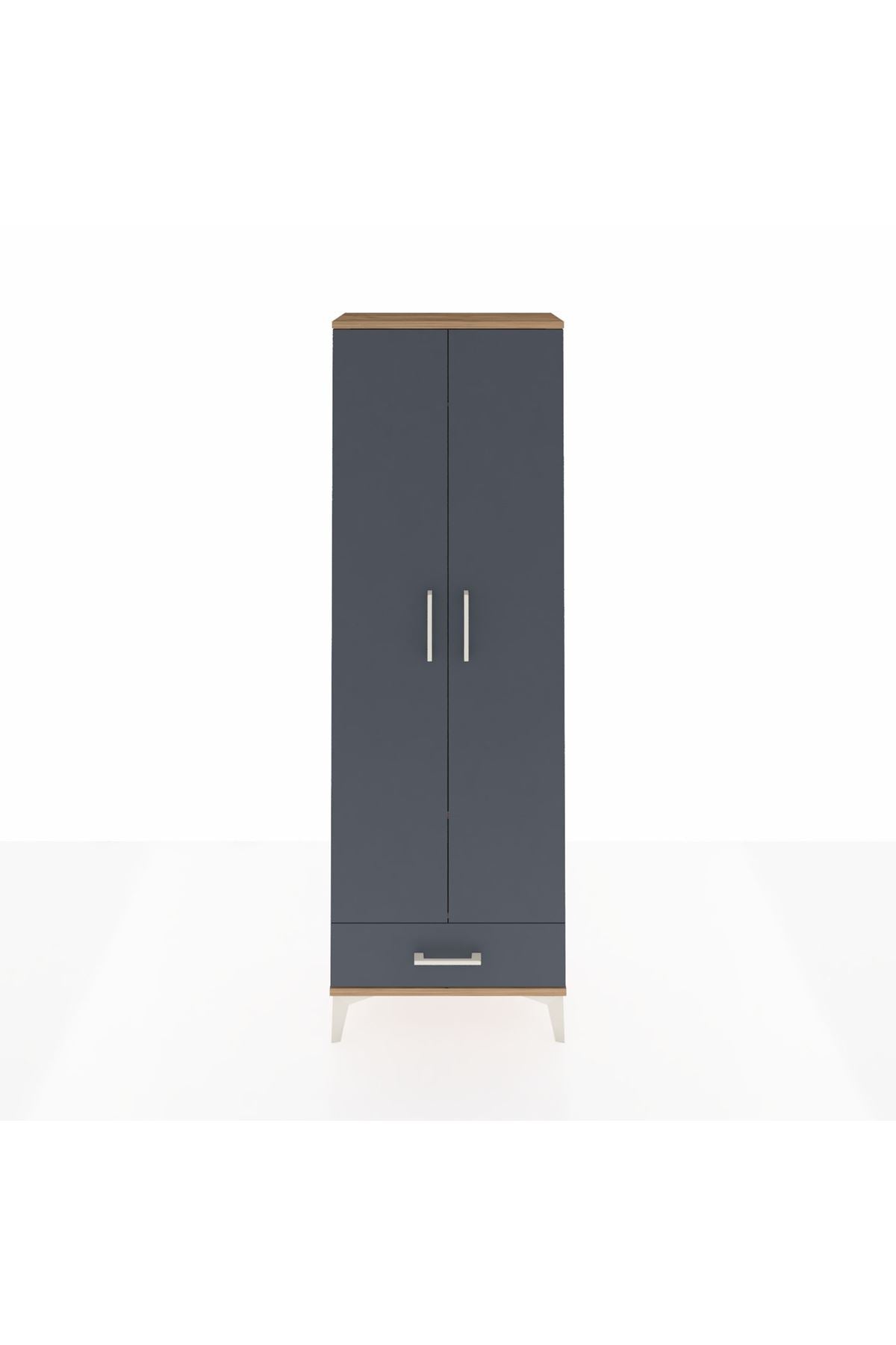 Arges Dolap 2 Raflı Tek Çekmeceli Tek Askılı 60x30x182 Çam-Antrasit