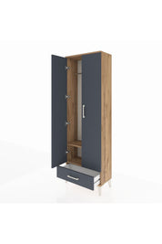 Arges Dolap 2 Raflı Tek Çekmeceli Tek Askılı 60x30x182 Çam-Antrasit