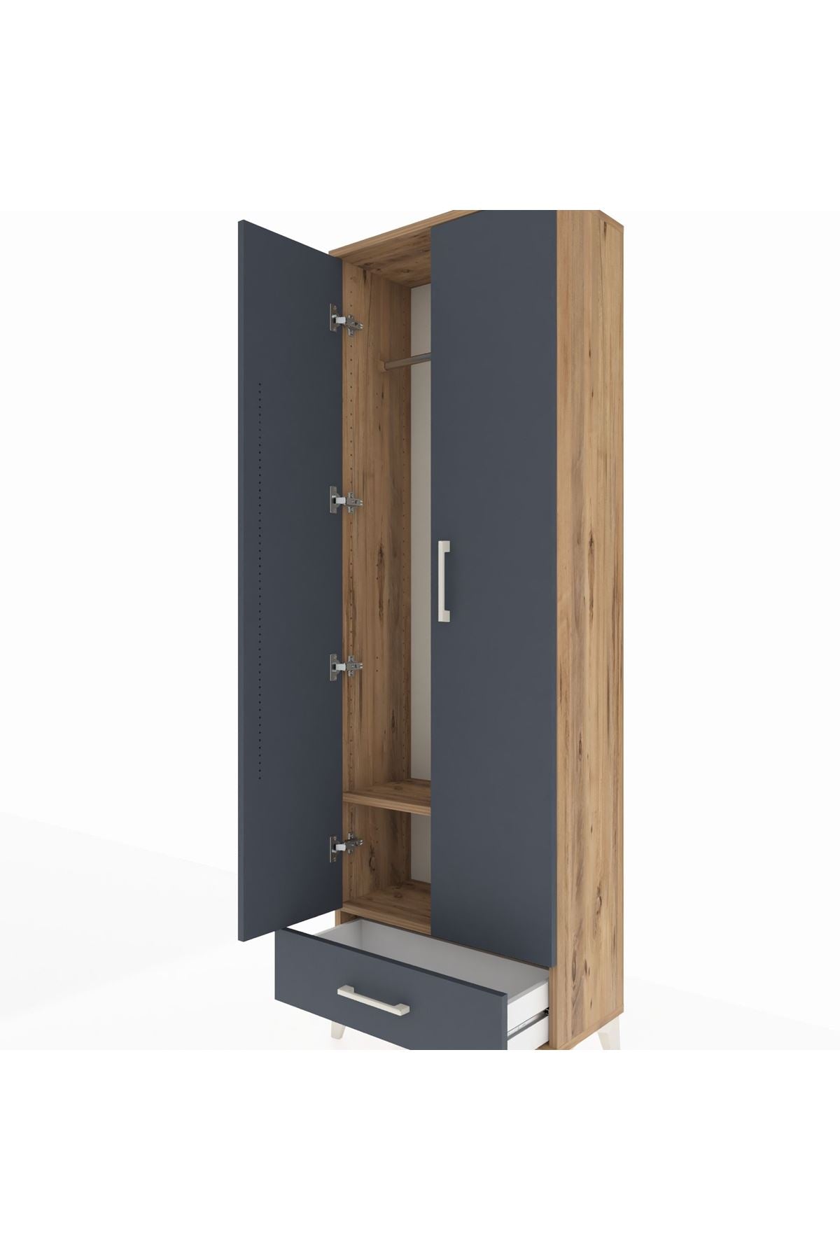 Arges Dolap 2 Raflı Tek Çekmeceli Tek Askılı 60x30x182 Çam-Antrasit