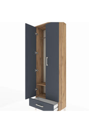 Arges Dolap 2 Raflı Tek Çekmeceli Tek Askılı 60x30x182 Çam-Antrasit