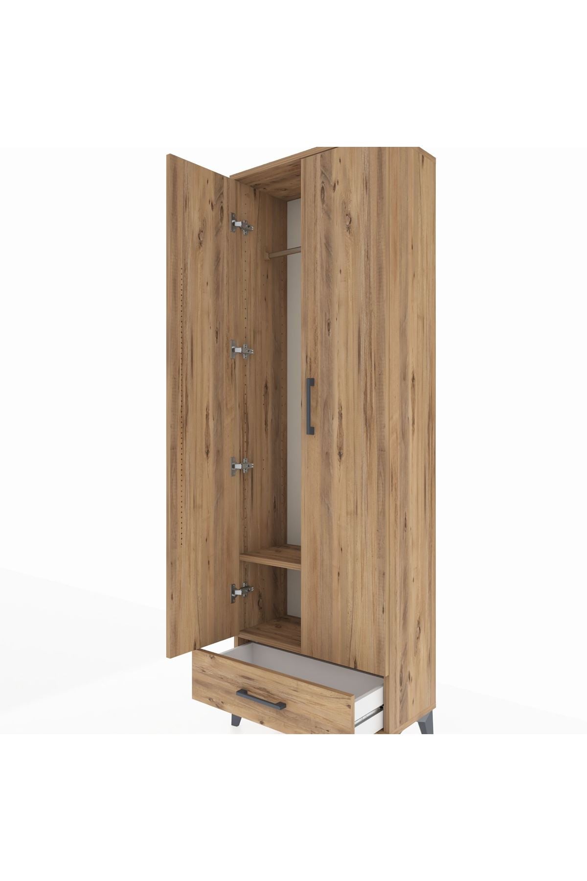 Arges Dolap 2 Raflı Tek Çekmeceli Tek Askılı 60x30x182 Çam-Çam