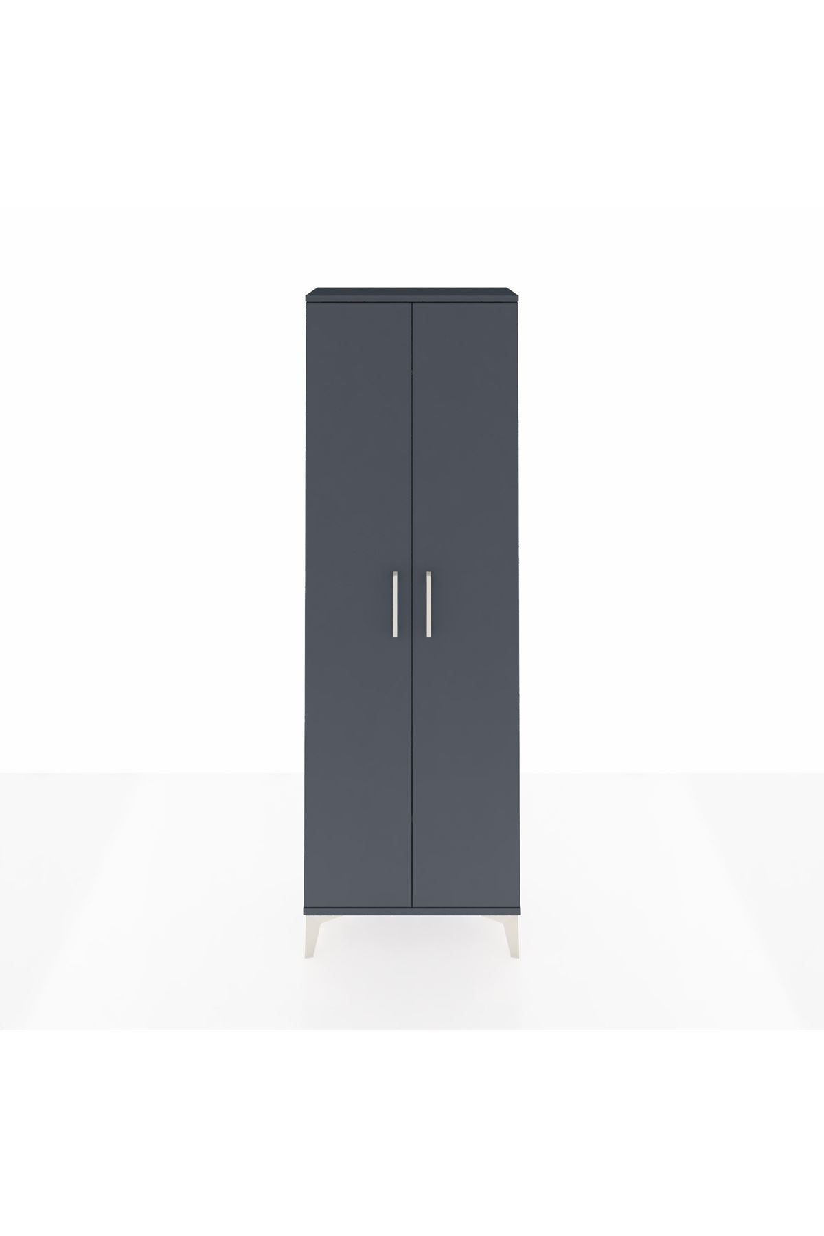 Arges Dolap Tek Raflı 2 Kapaklı Tek Askılı 60x30x182 Antrasit-Antrasit