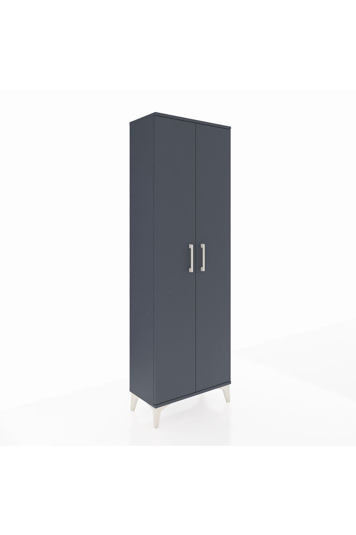 Arges Dolap Tek Raflı 2 Kapaklı Tek Askılı 60x30x182 Antrasit-Antrasit