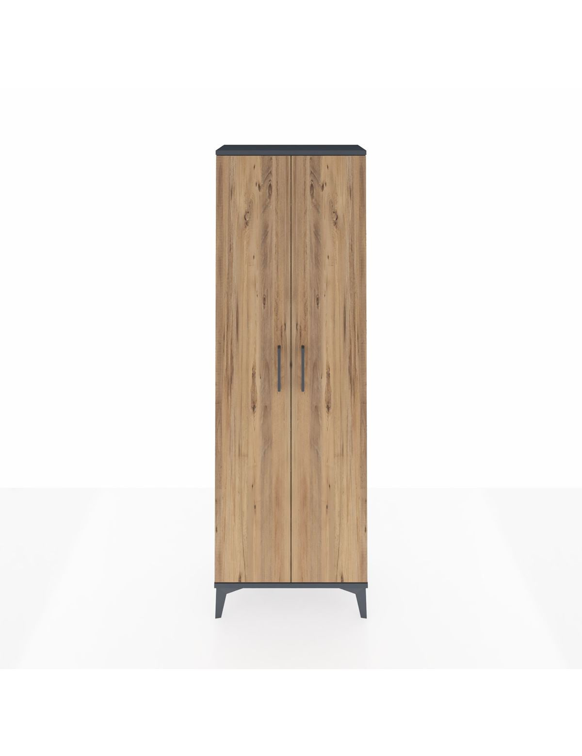 Arges Dolap Tek Raflı 2 Kapaklı Tek Askılı 60x30x182 Antrasit-Çam