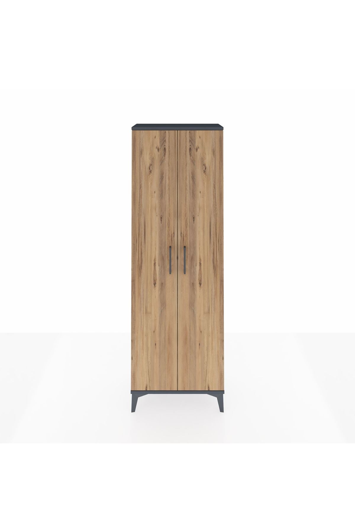 Arges Dolap Tek Raflı 2 Kapaklı Tek Askılı 60x30x182 Antrasit-Çam