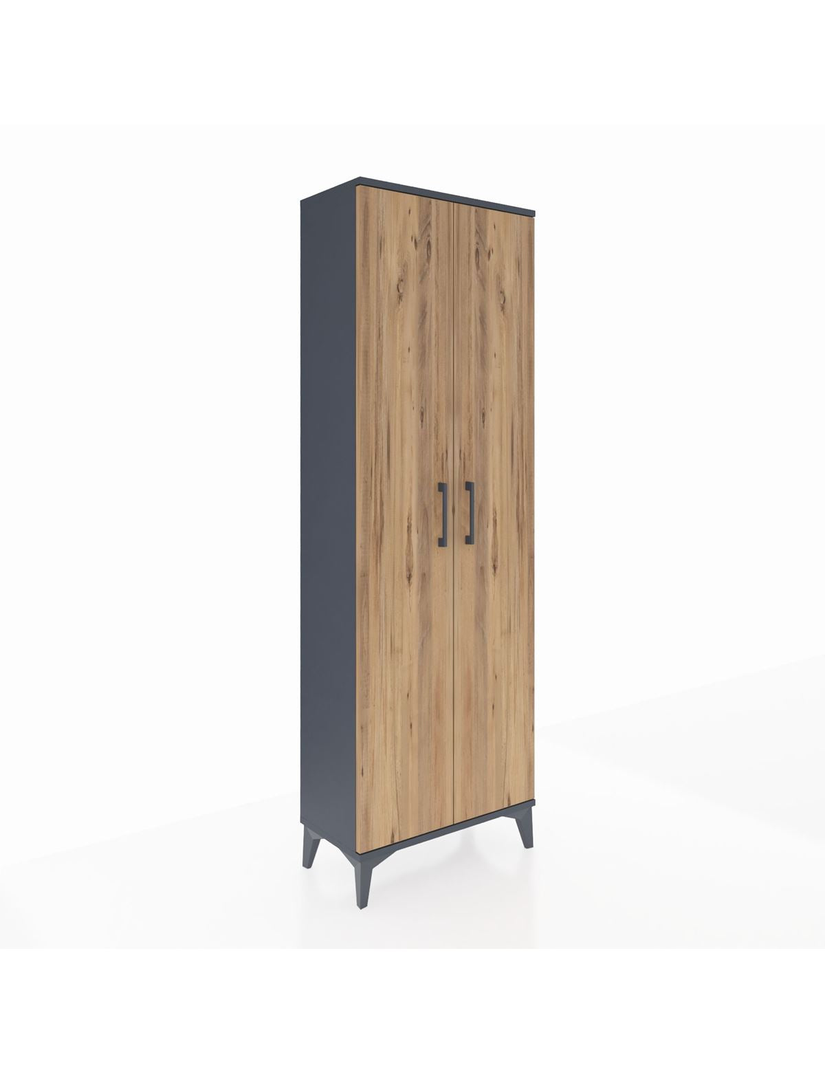 Arges Dolap Tek Raflı 2 Kapaklı Tek Askılı 60x30x182 Antrasit-Çam