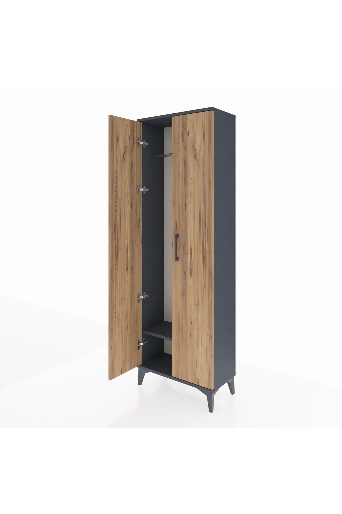 Arges Dolap Tek Raflı 2 Kapaklı Tek Askılı 60x30x182 Antrasit-Çam