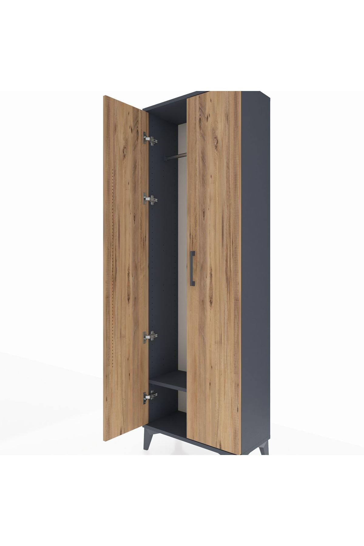 Arges Dolap Tek Raflı 2 Kapaklı Tek Askılı 60x30x182 Antrasit-Çam