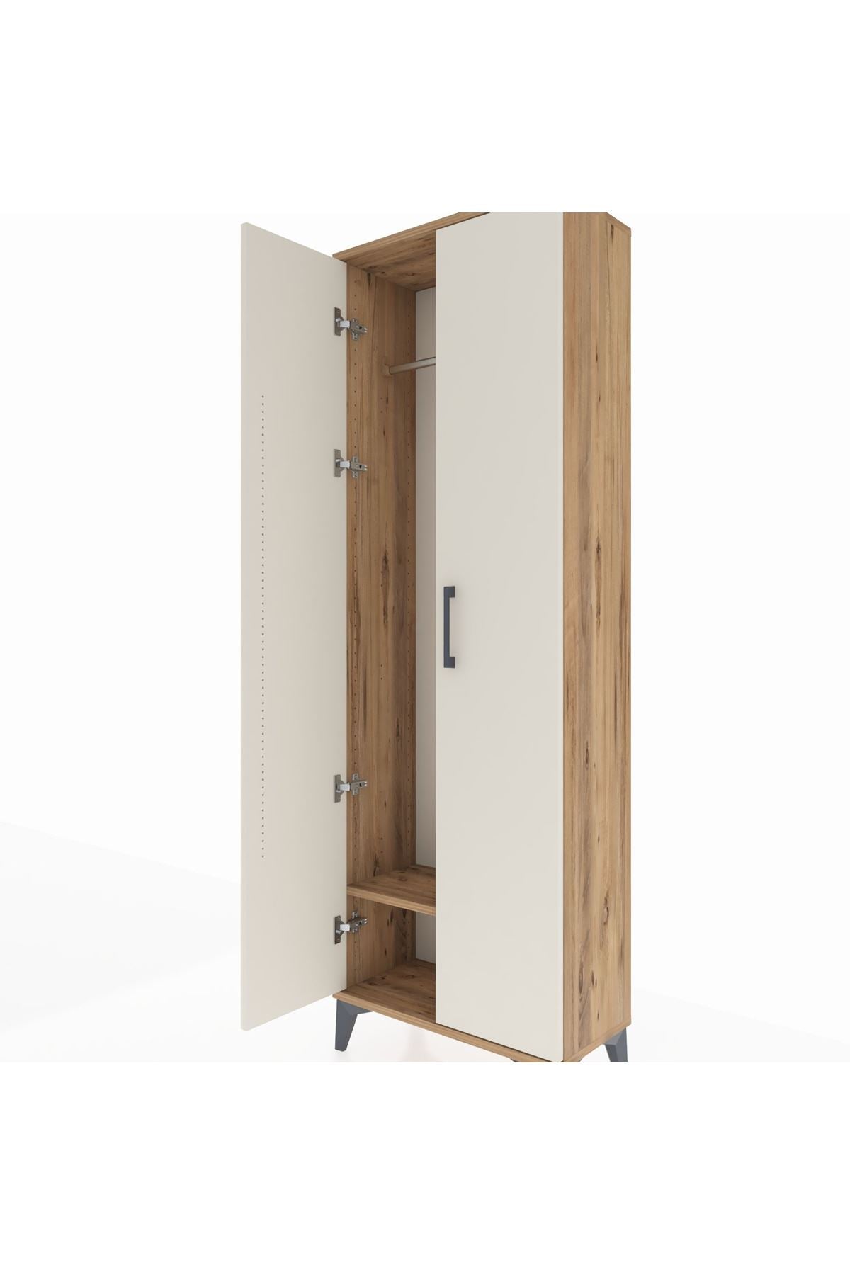 Arges Dolap Tek Raflı 2 Kapaklı Tek Askılı 60x30x182 Çam-Aytaşı