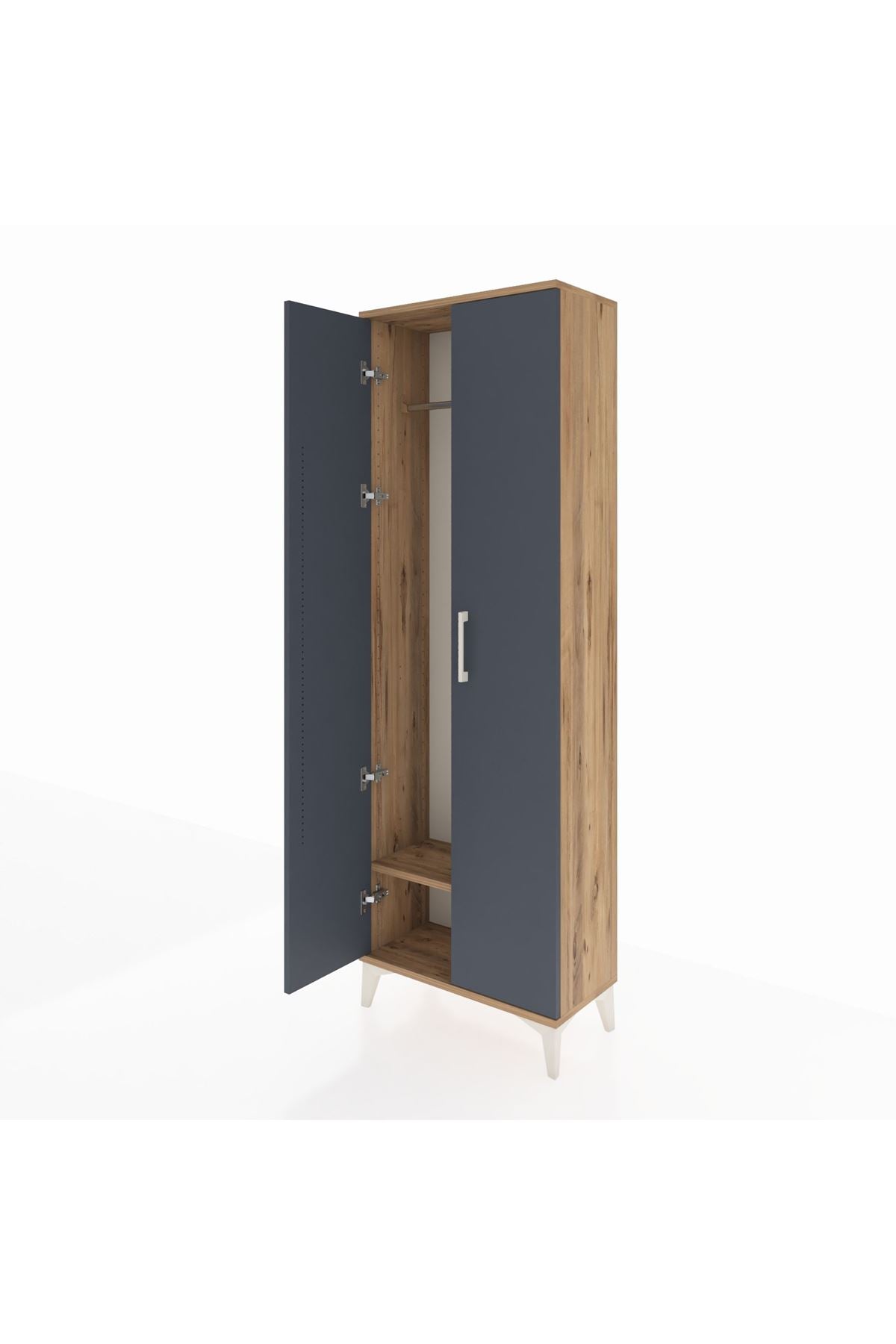 Arges Dolap Tek Raflı 2 Kapaklı Tek Askılı 60x30x182 Çam-Antrasit