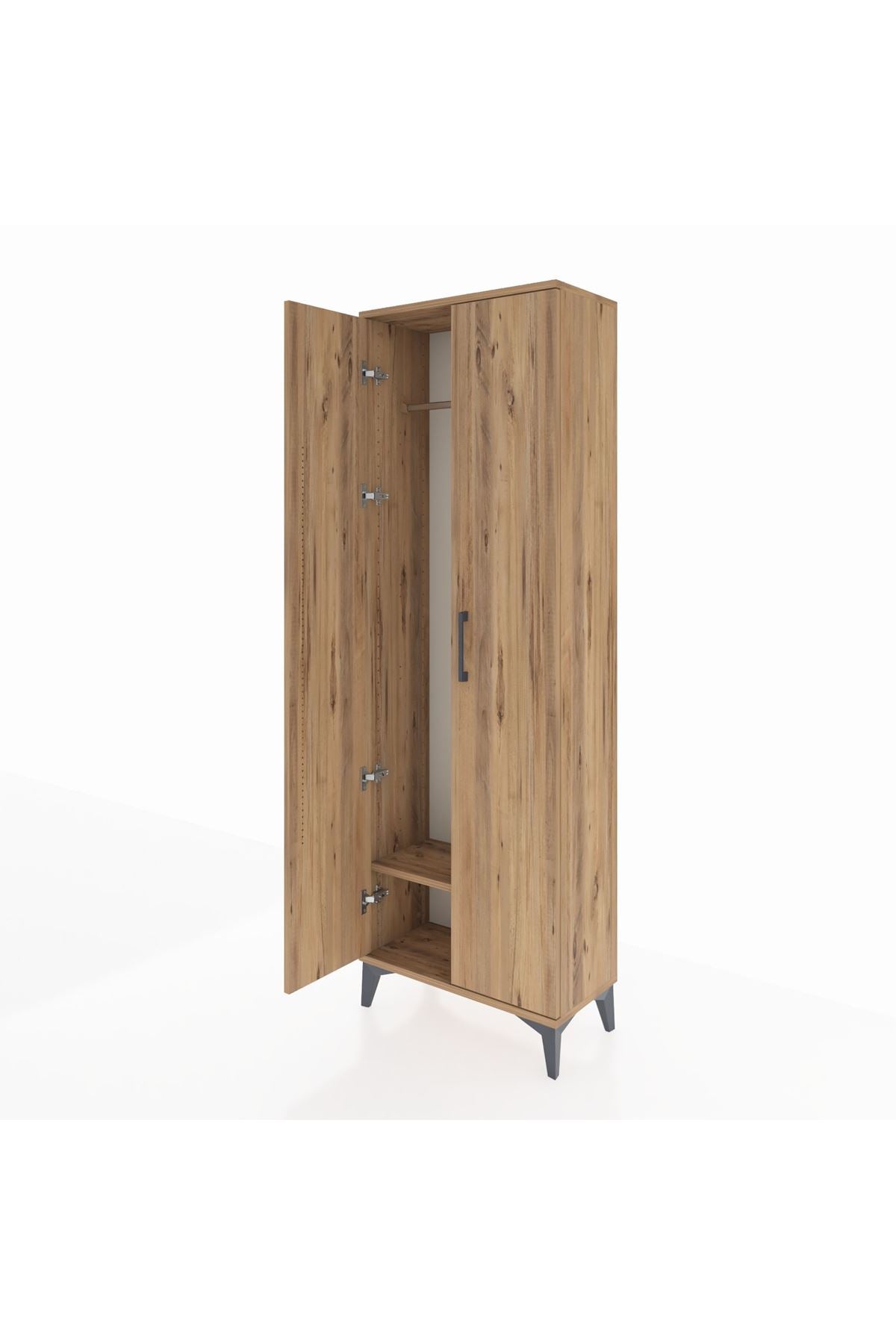 Arges Dolap Tek Raflı 2 Kapaklı Tek Askılı 60x30x182 Çam-Çam