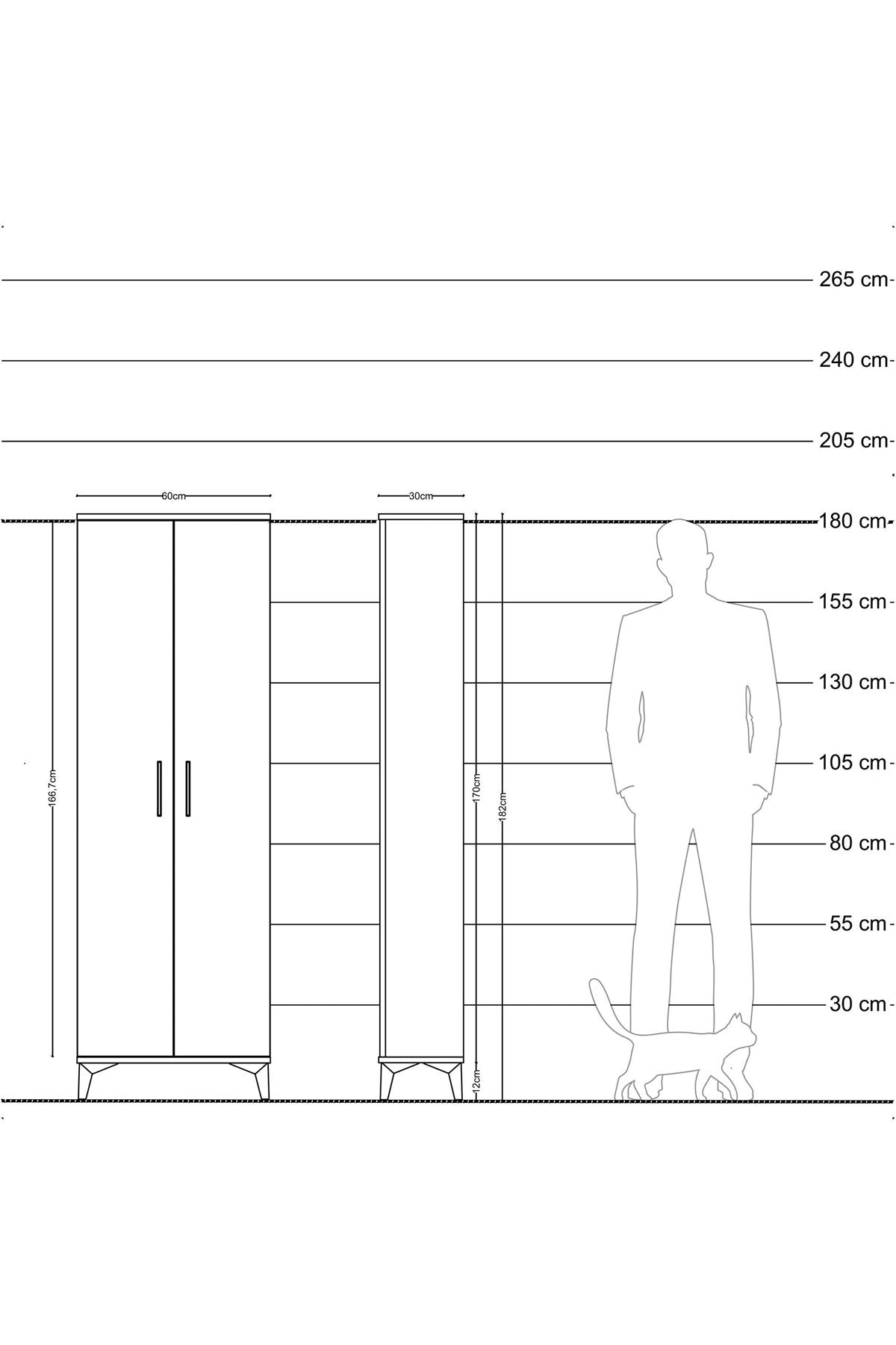 Arges Dolap Tek Raflı 2 Kapaklı Tek Askılı 60x30x182 Çam-Çam