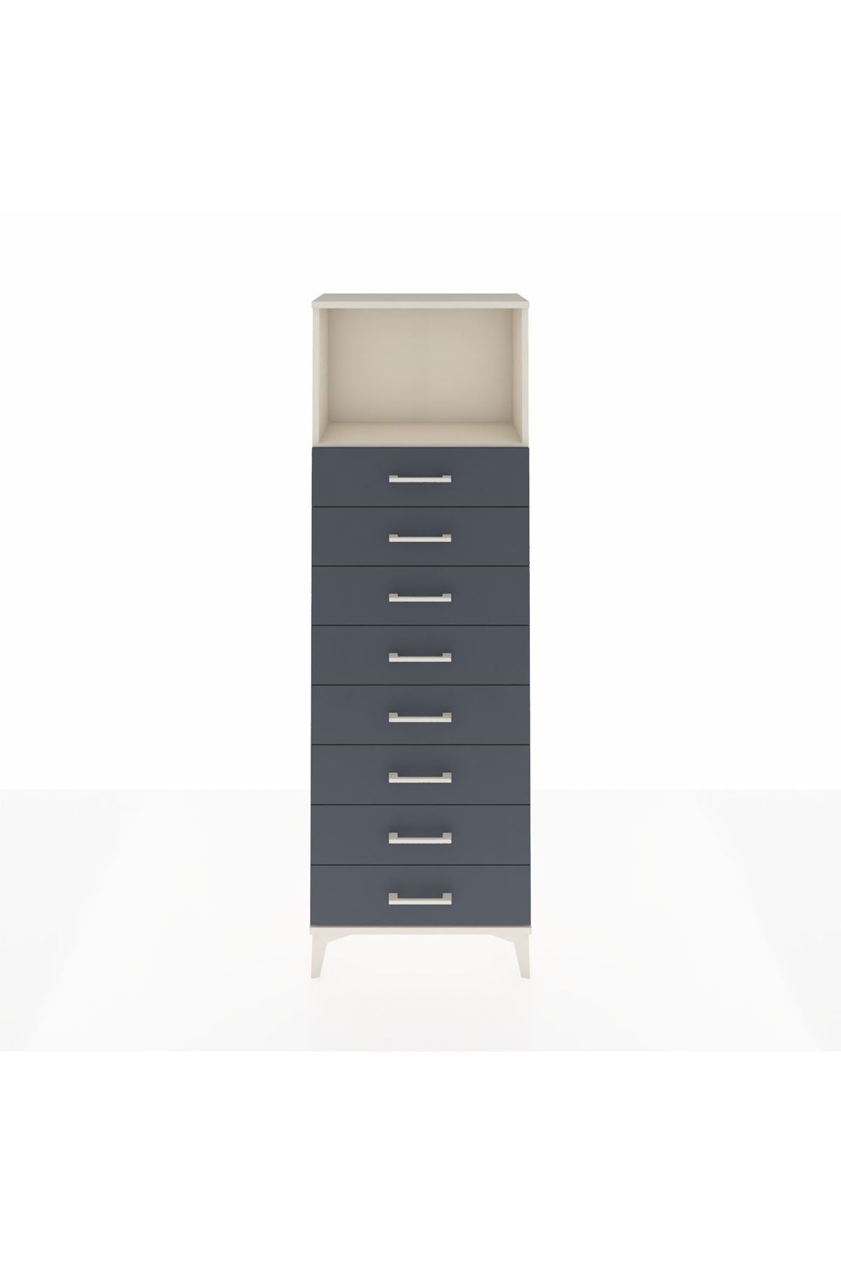 Arges Dolap Tek Raflı 8 Çekmeceli 60x30x182 Aytaşı-Antrasit