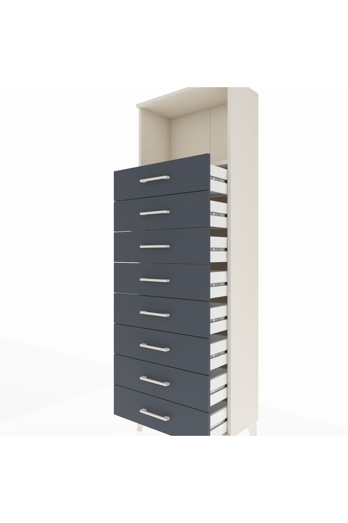 Arges Dolap Tek Raflı 8 Çekmeceli 60x30x182 Aytaşı-Antrasit