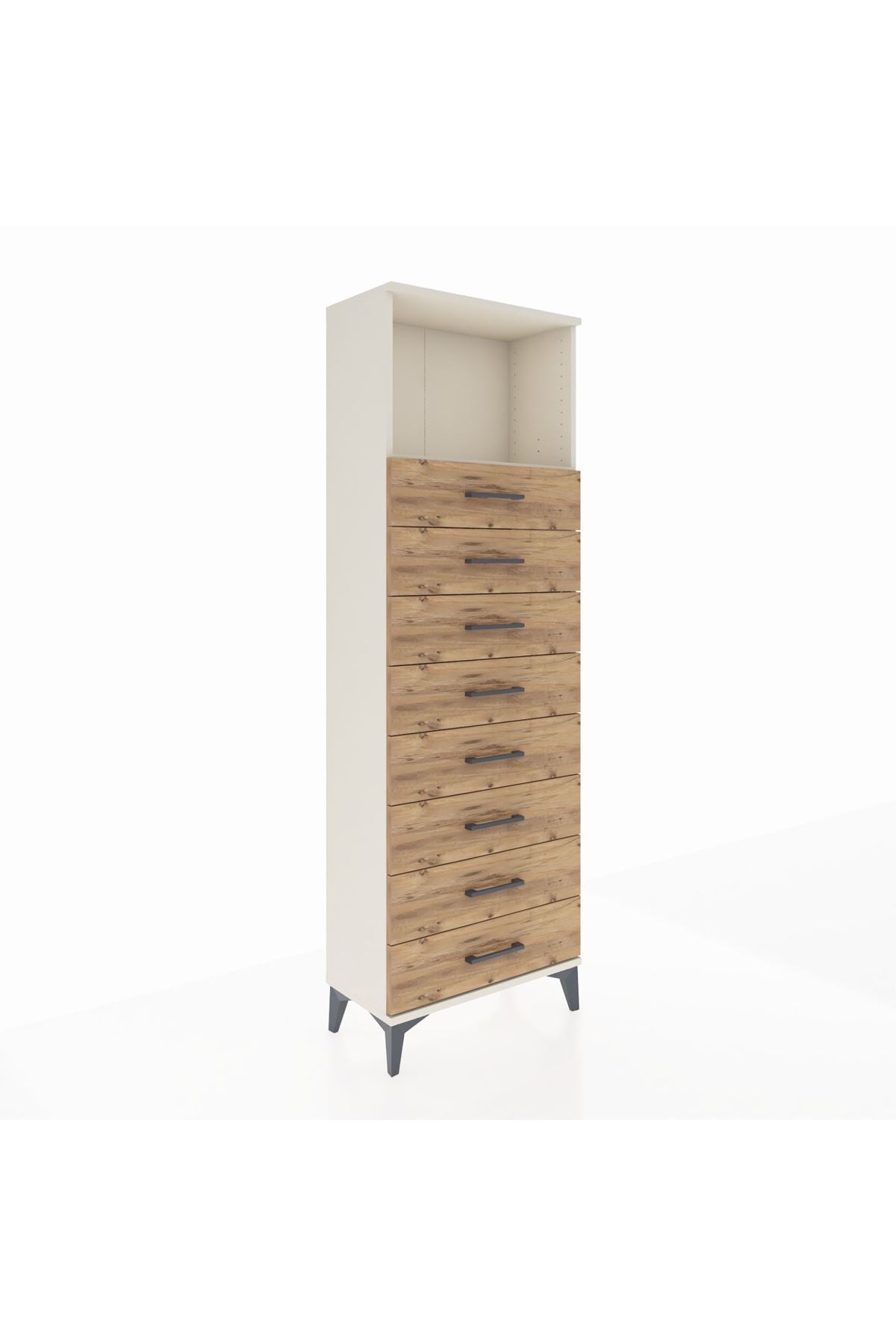 Arges Dolap Tek Raflı 8 Çekmeceli 60x30x182 Aytaşı-Çam