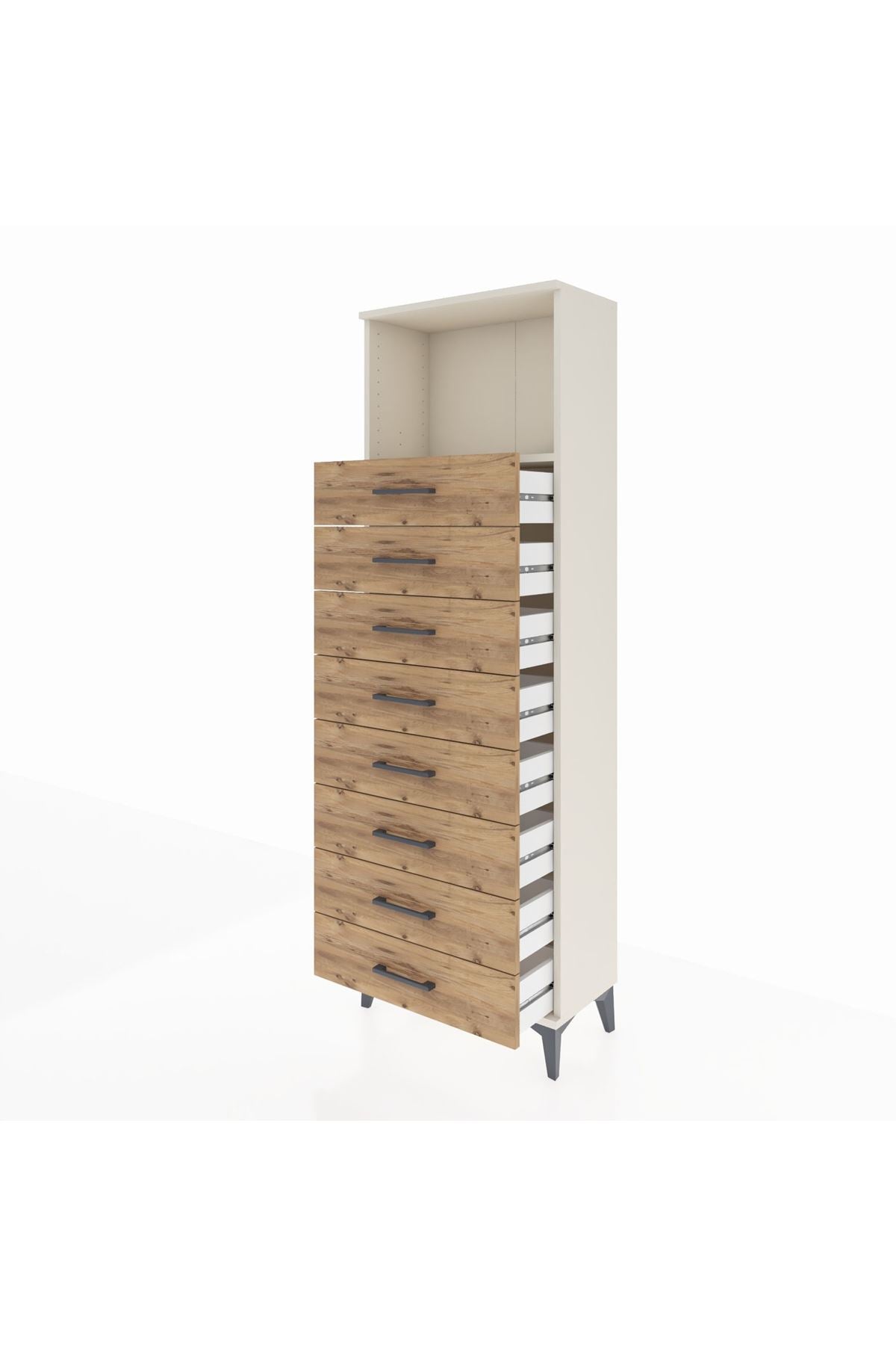 Arges Dolap Tek Raflı 8 Çekmeceli 60x30x182 Aytaşı-Çam