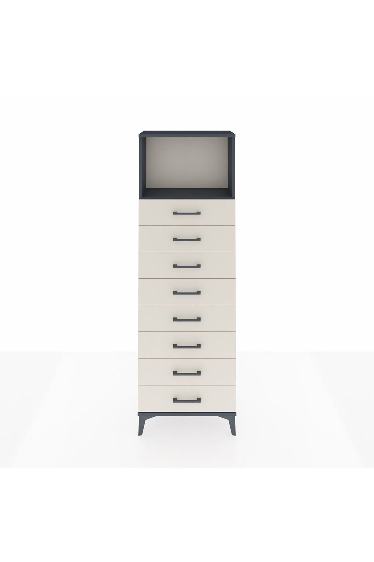 Arges Dolap Tek Raflı 8 Çekmeceli 60x30x182 Antrasit-Aytaşı