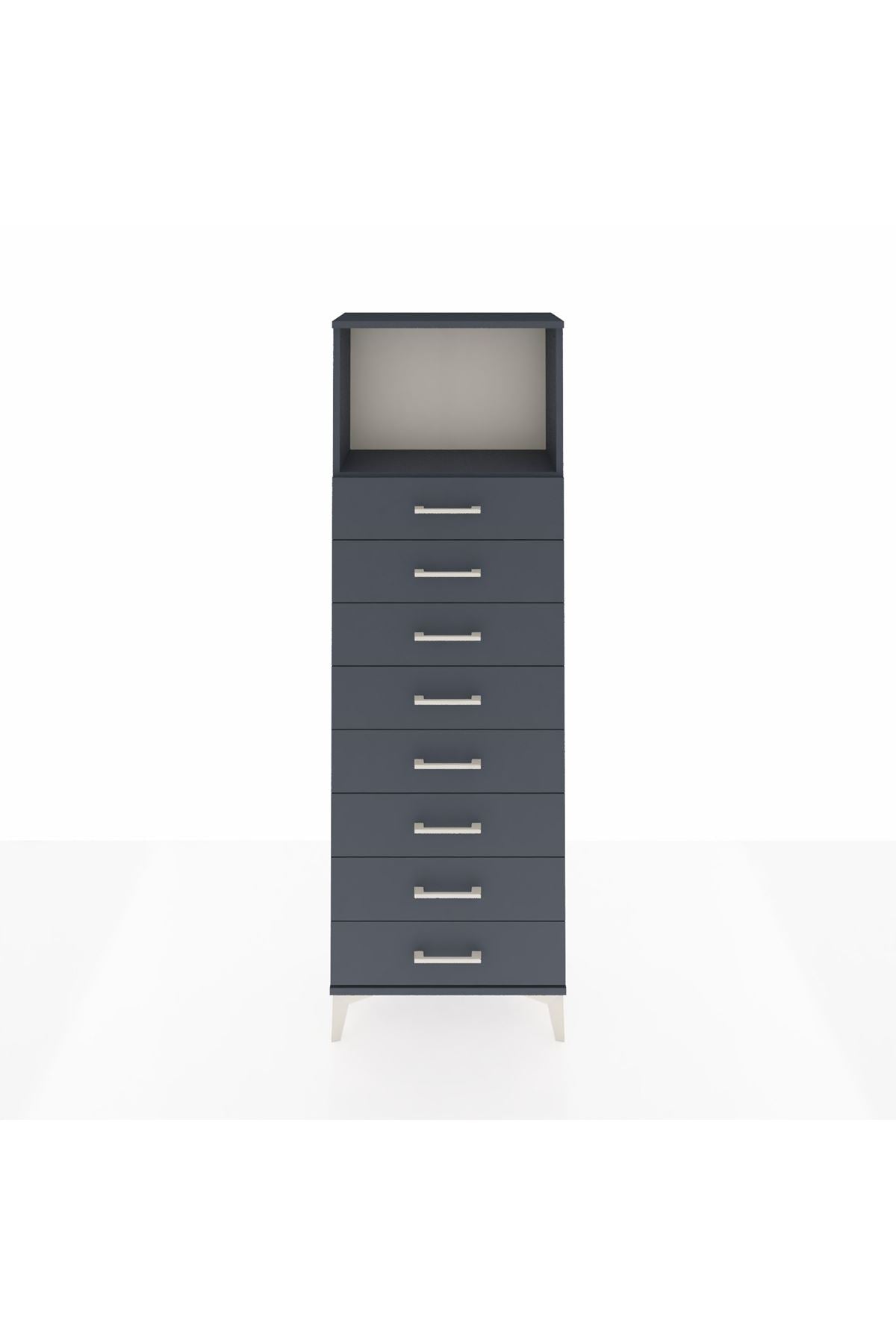 Arges Dolap Tek Raflı 8 Çekmeceli 60x30x182 Antrasit-Antrasit