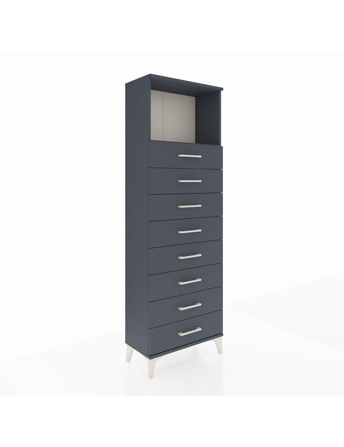 Arges Dolap Tek Raflı 8 Çekmeceli 60x30x182 Antrasit-Antrasit