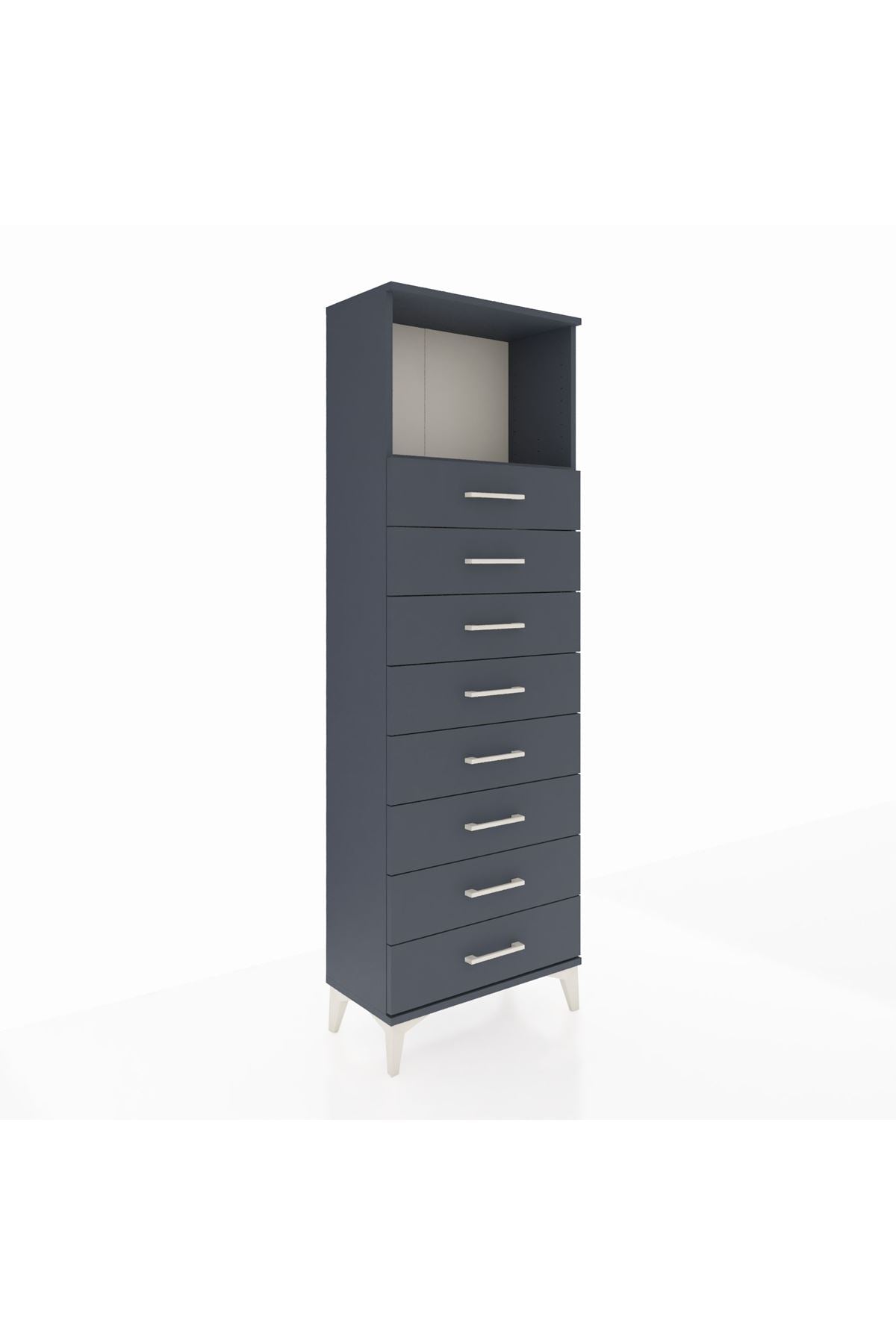 Arges Dolap Tek Raflı 8 Çekmeceli 60x30x182 Antrasit-Antrasit