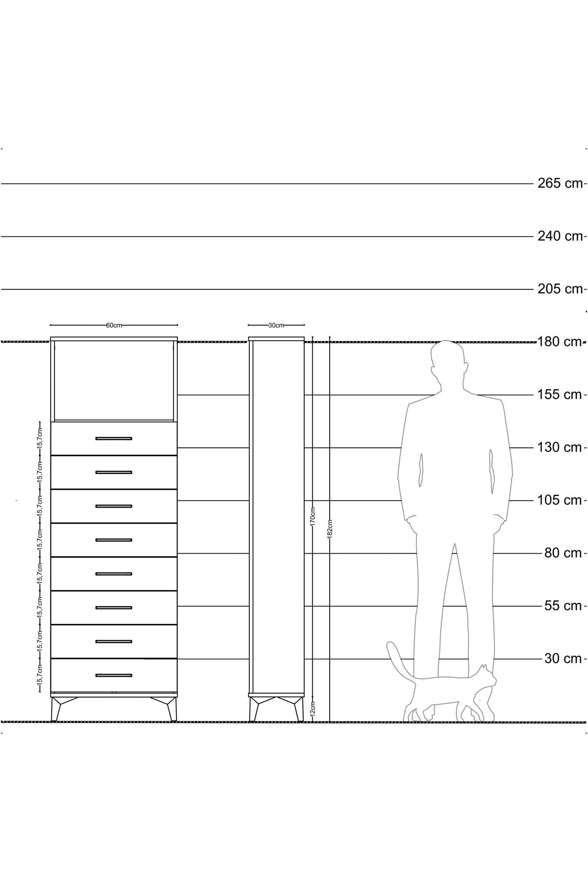 Arges Dolap Tek Raflı 8 Çekmeceli 60x30x182 Antrasit-Aytaşı