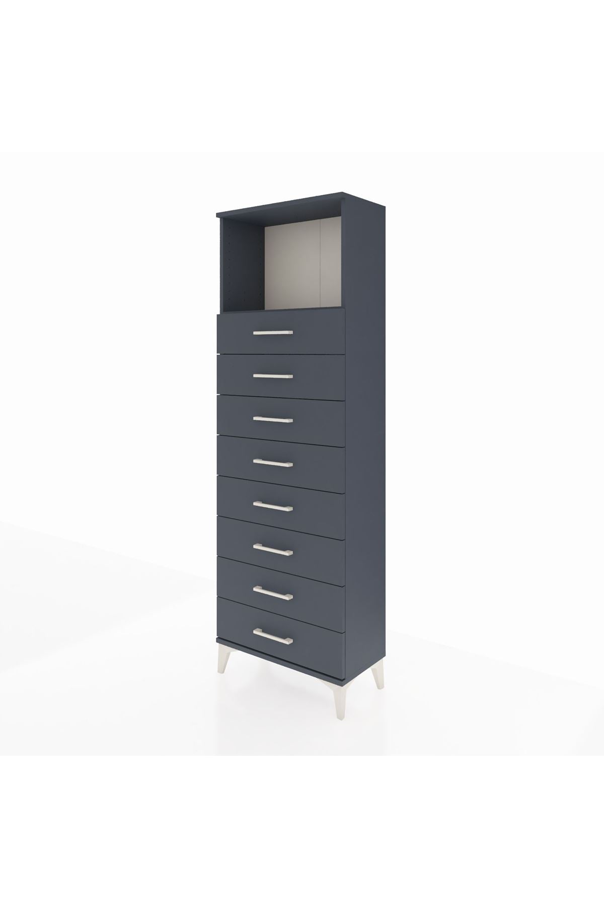 Arges Dolap Tek Raflı 8 Çekmeceli 60x30x182 Antrasit-Antrasit