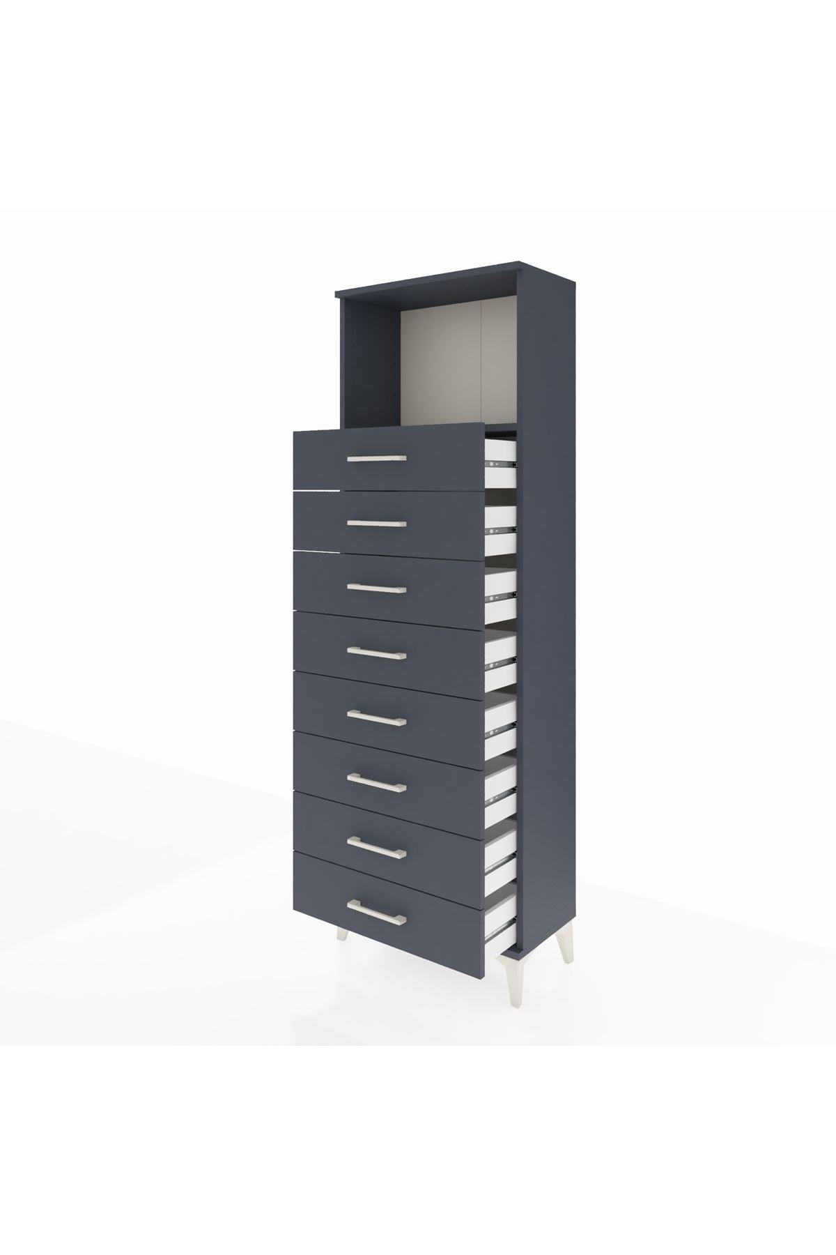 Arges Dolap Tek Raflı 8 Çekmeceli 60x30x182 Antrasit-Antrasit