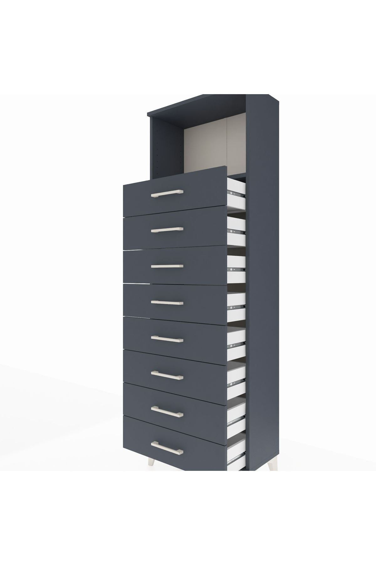 Arges Dolap Tek Raflı 8 Çekmeceli 60x30x182 Antrasit-Antrasit