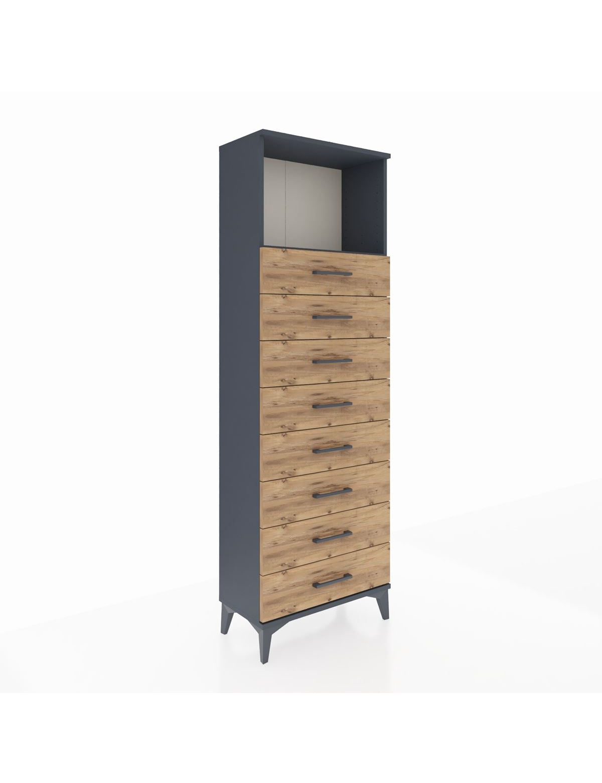 Arges Dolap Tek Raflı 8 Çekmeceli 60x30x182 Antrasit-Çam